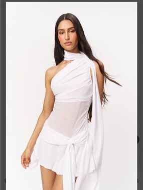 danielle guizio ruched satin dress Danielle Guizio White Satin Ruched Mini Dress Size S International